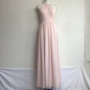 JJ’s HOUSE WOMEN ELEGANT CHIC PINK COLLAR HALTERED PLEATED CHIFFON MAXI DRESS S